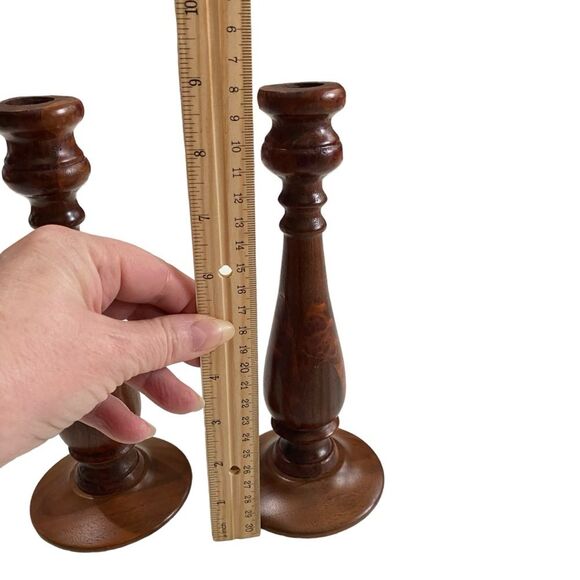 Vintage Set of Two Wood Wooden Turned Candlesticks - Picture 6 of 9